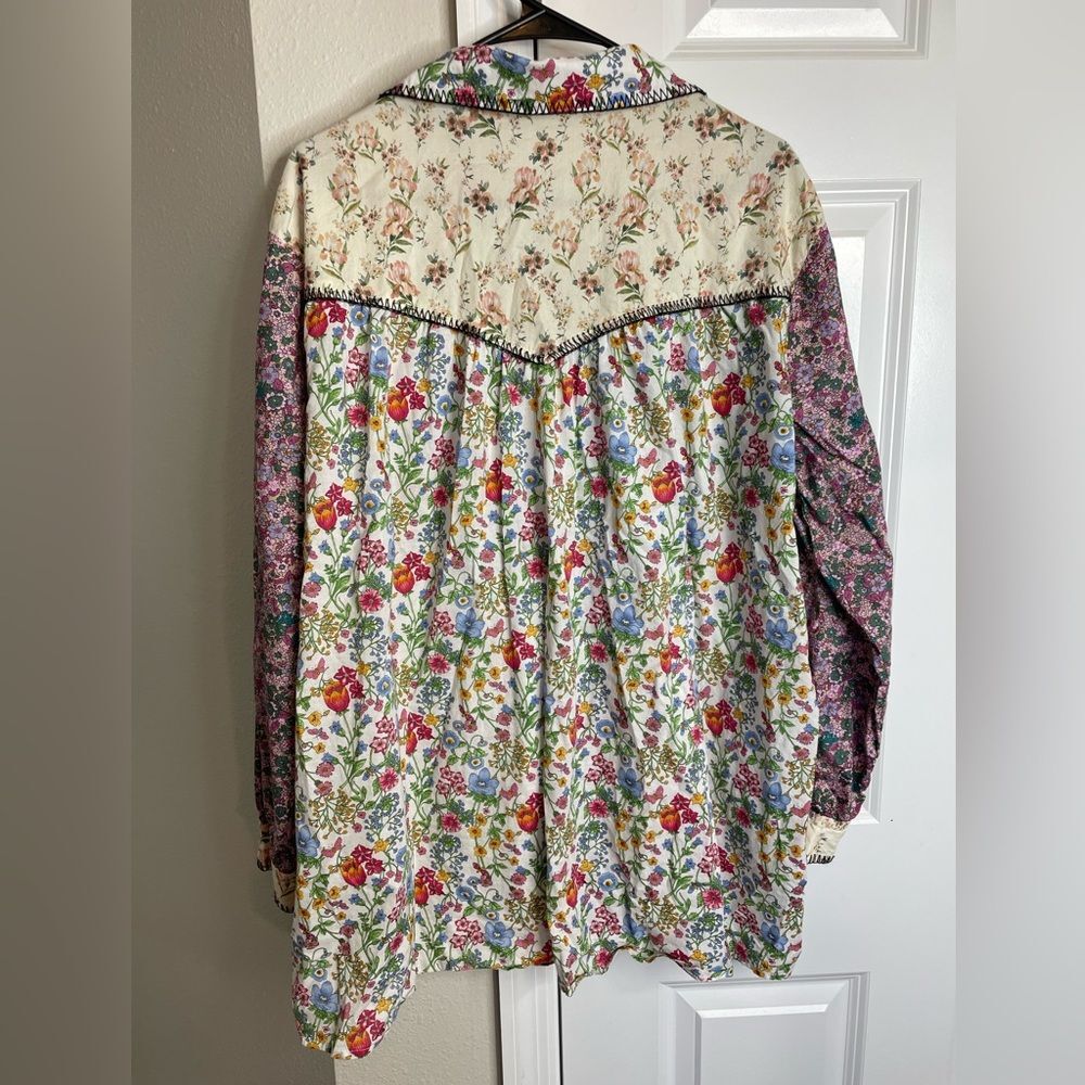 Vintage Inspired Oversized S Mixed Floral Patchwork Prairie Mini Dress - Picture 6 of 9